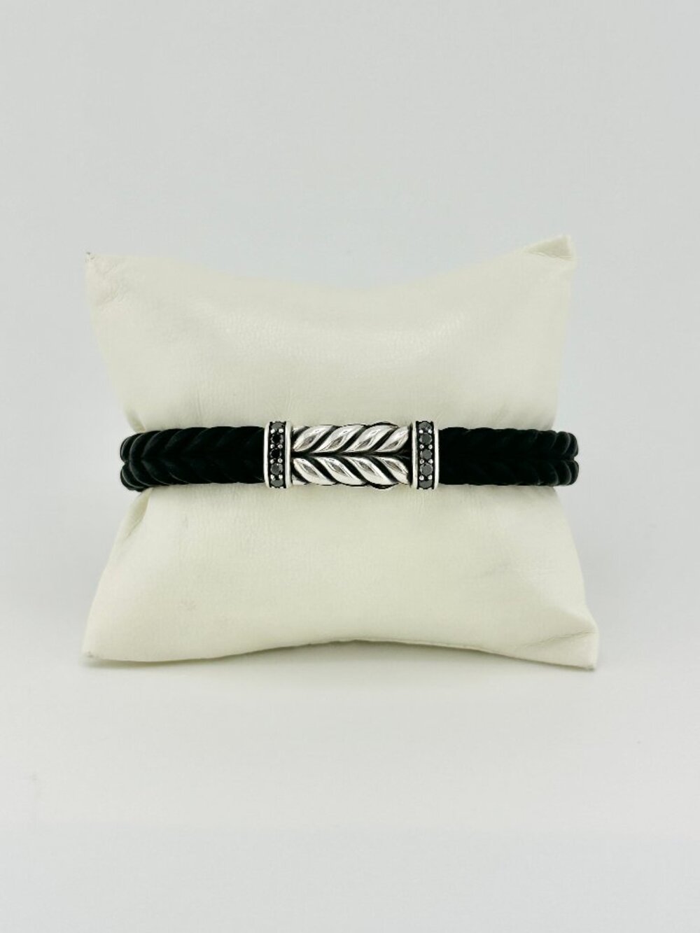 David Yurman Chevrom Bracelet in Black Rubber w/ Pavé Black Diamonds - 9mm - Med